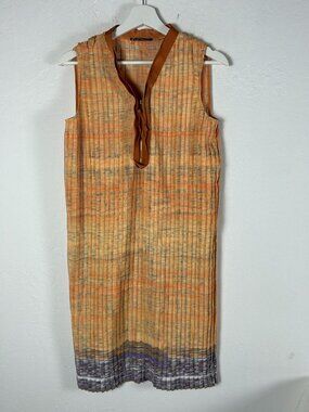 Elie Tahari Womens Orange Pleated Sleeveless Shift Dress Size 4 Quarter Zip